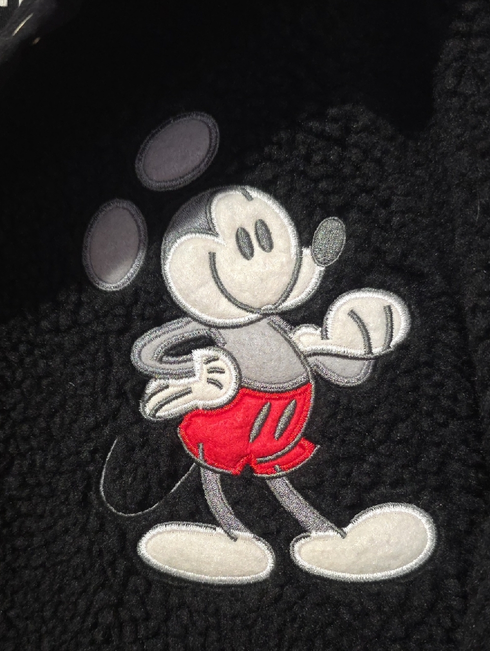 Disney Mickey Mouse Black Sherpa Jacket with Icon Embroidery - Picture 3 of 5
